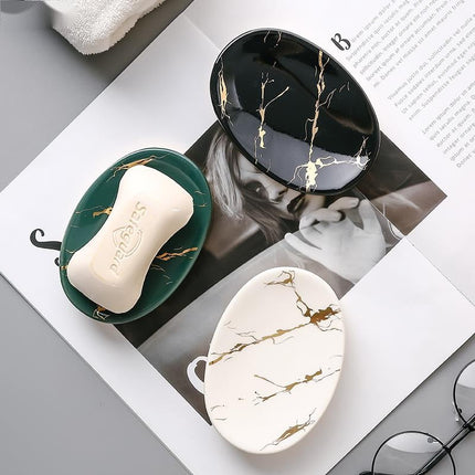 Owalna mydelniczka z efektem czarnego marmuru