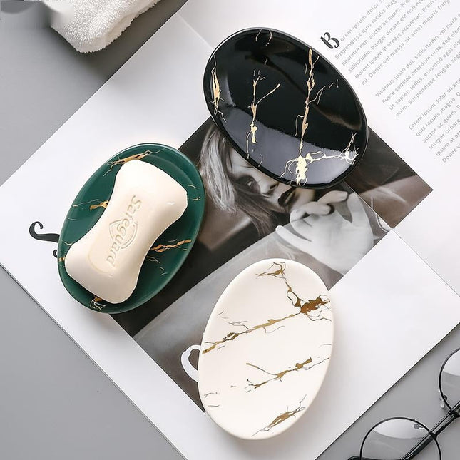 Owalna mydelniczka z efektem czarnego marmuru