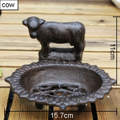 Żeliwna mydelniczka retro w kształcie krowy