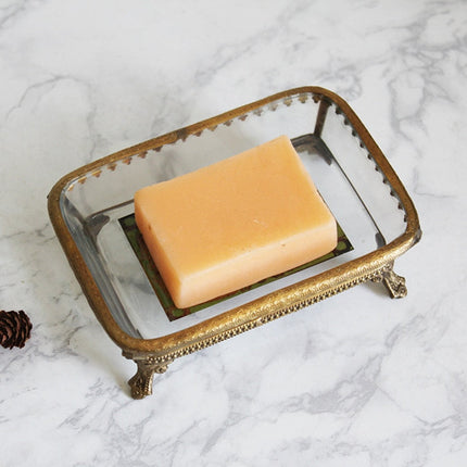 Mosiężna mydelniczka ze szklanym wkładem