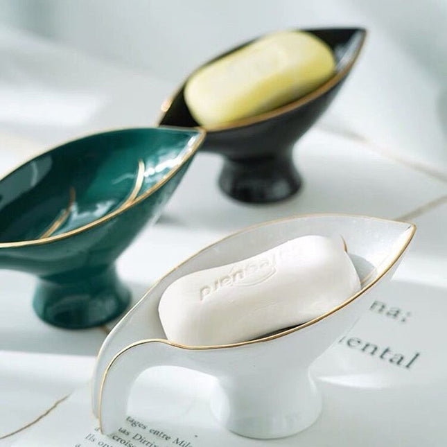 Ozdobna mydelniczka ceramiczna w kształcie liścia