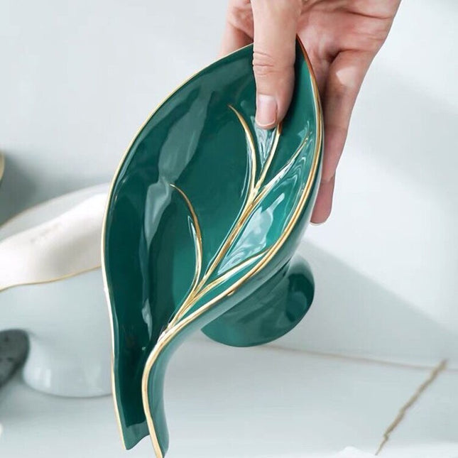 Ozdobna mydelniczka ceramiczna w kształcie liścia