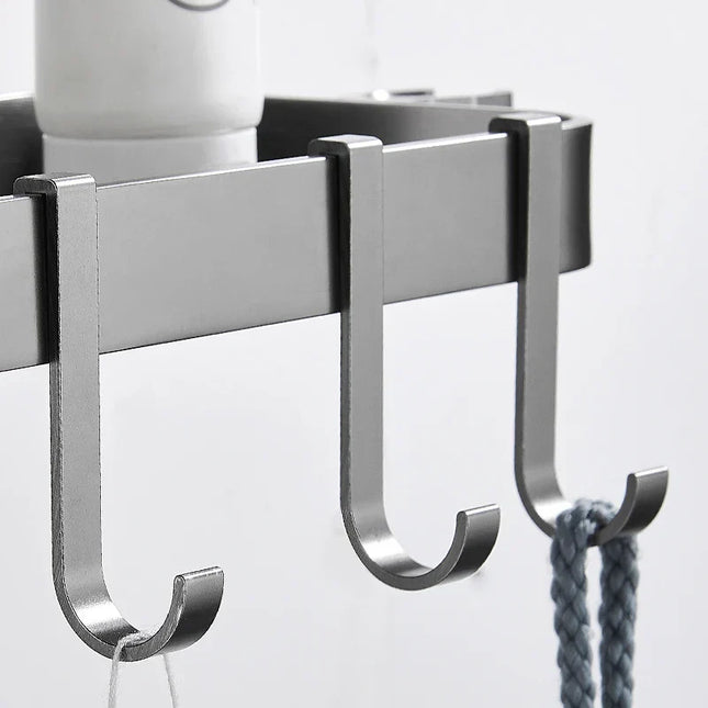 Czarna półka na drążek prysznicowy organizer