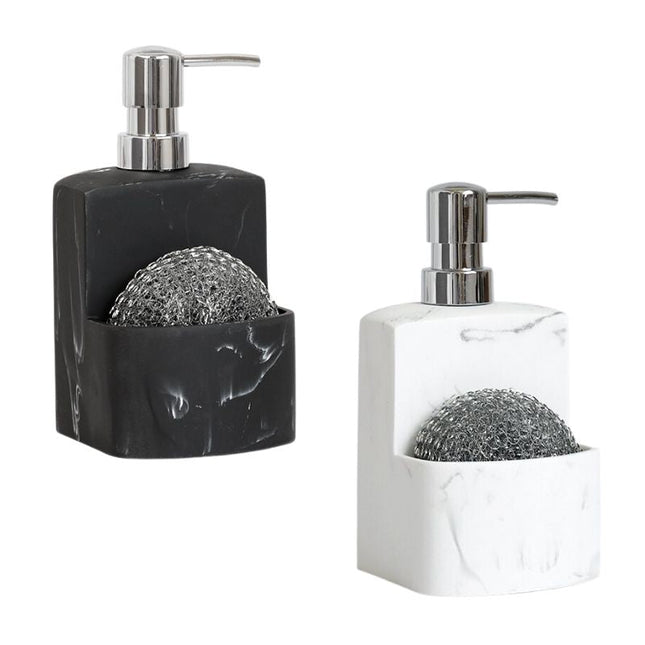 Dozownik do mydła z miejscem na gąbkę.