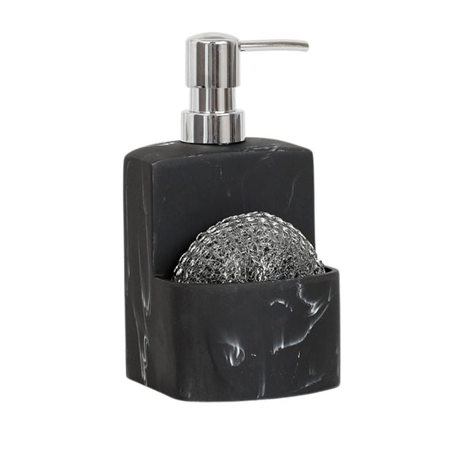 Dozownik do mydła z miejscem na gąbkę.