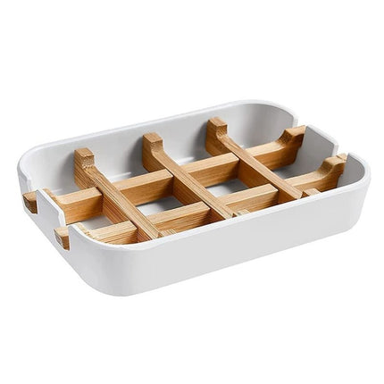 Biała mydelniczka bambusowa z ociekaczem