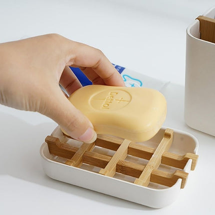 Biała mydelniczka bambusowa z ociekaczem