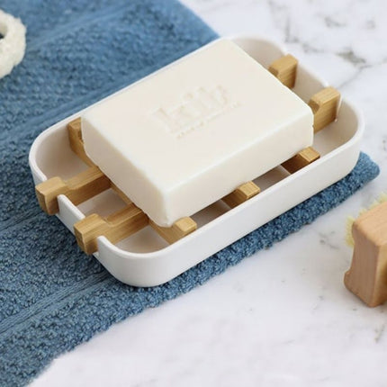 Biała mydelniczka bambusowa z ociekaczem