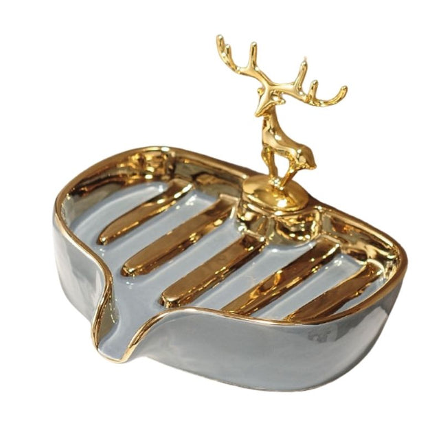 Ceramiczna mydelniczka ze złotym jeleniem