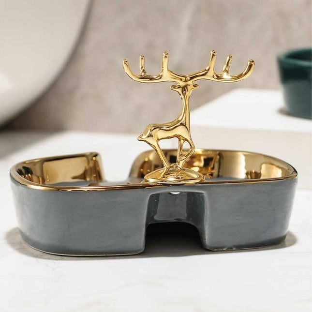Ceramiczna mydelniczka ze złotym jeleniem