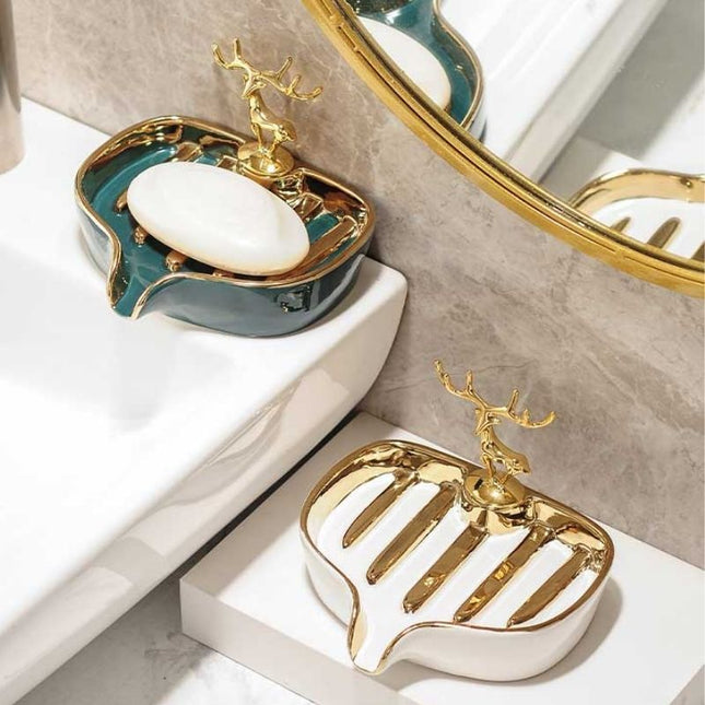 Ceramiczna mydelniczka ze złotym jeleniem