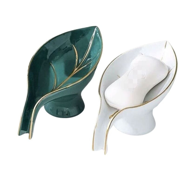 Ozdobna mydelniczka ceramiczna w kształcie liścia