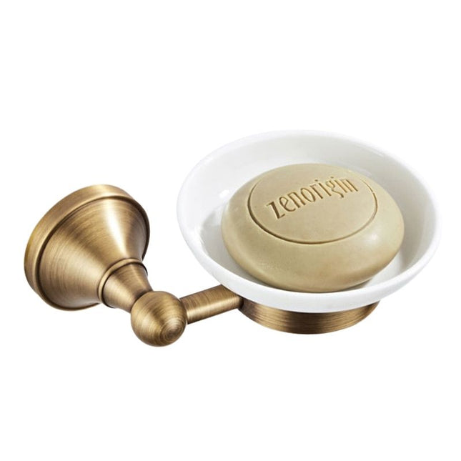 Mosiężna mydelniczka z ceramiczną miseczką