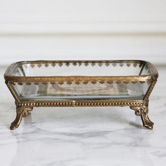 Mosiężna mydelniczka ze szklanym wkładem