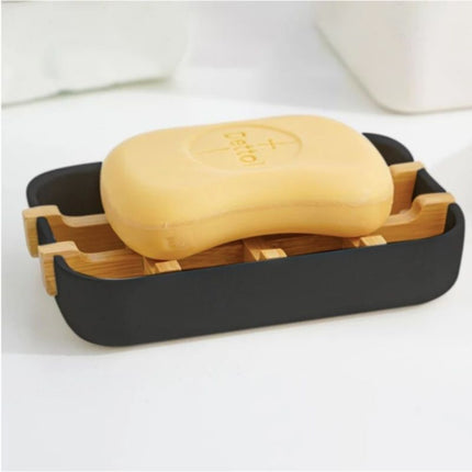 Nowoczesna czarna mydelniczka z bambusem