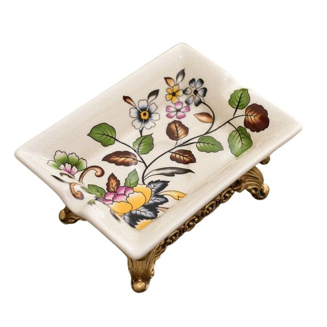 Ceramiczna mydelniczka retro z motywem kwiatowym