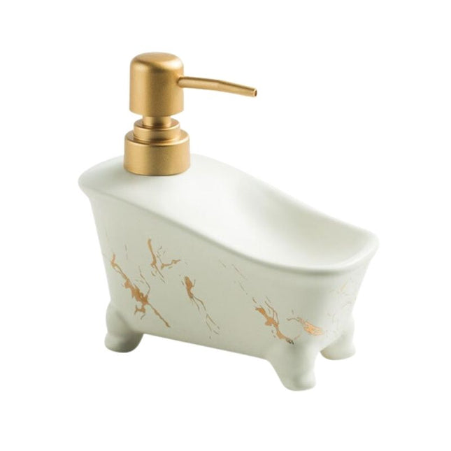 Dozownik do mydła w kształcie wanny.