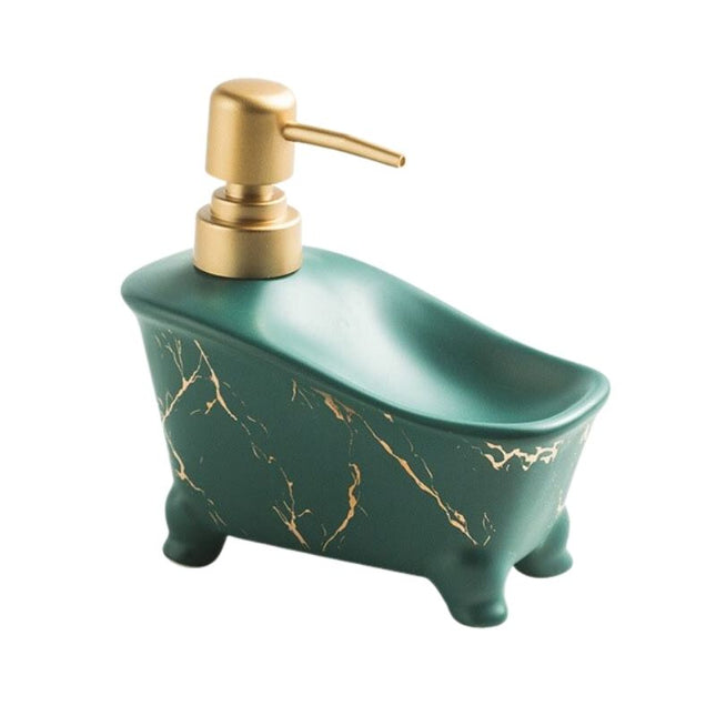 Dozownik do mydła w kształcie wanny.