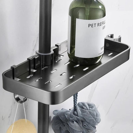 Czarna półka na drążek prysznicowy organizer