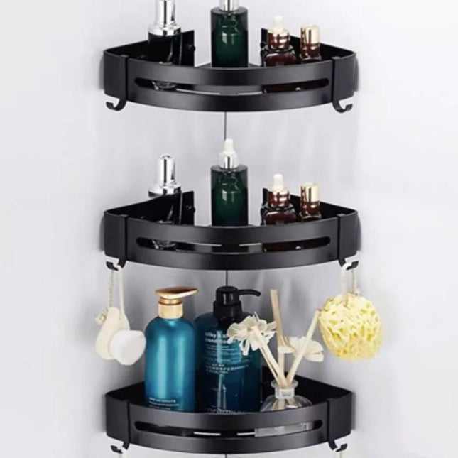 Czarna narożna półka pod prysznic